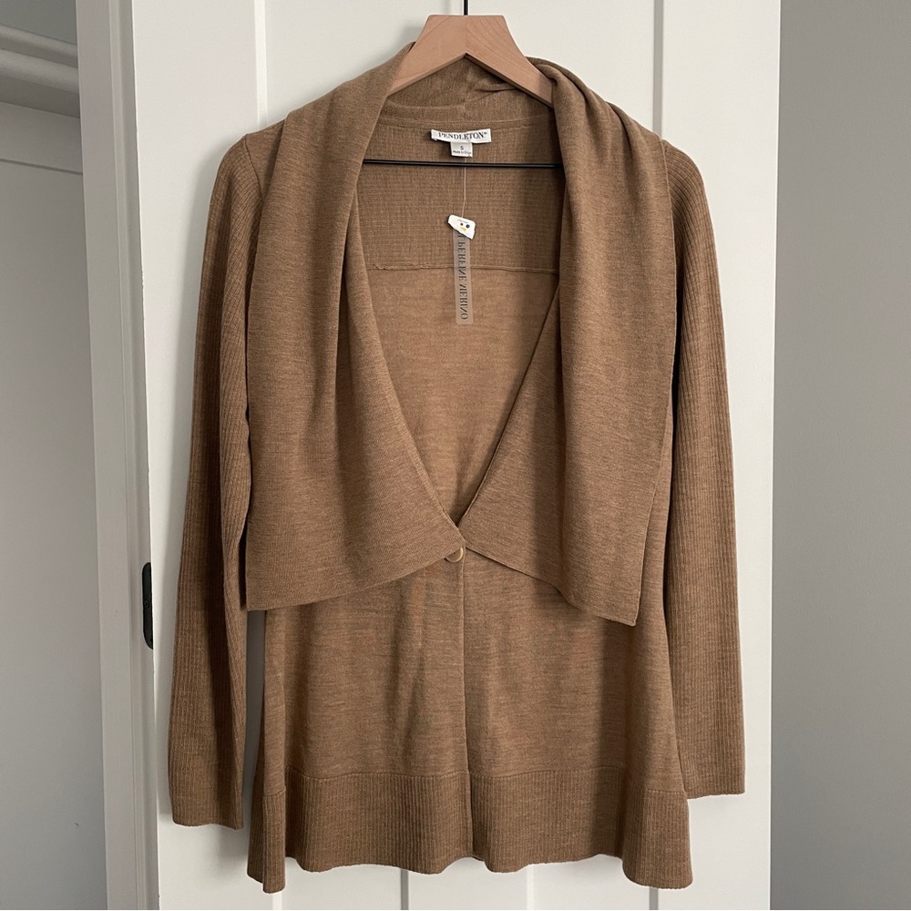 Pendleton 100% Merino Wool Cardigan Shawl Collar Tan Size Small